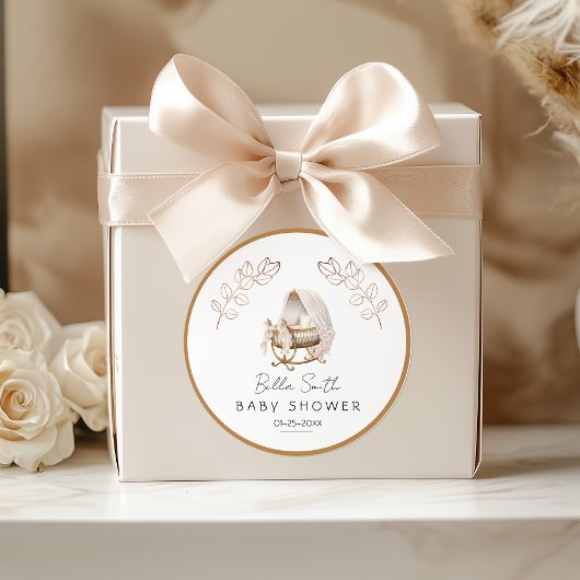 Vintage Gold Cradle Baby Shower ラウンドシール