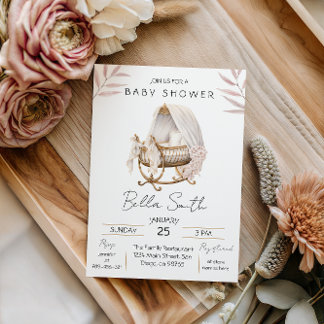 Vintage Gold Cradle Baby Shower Invitation 招待状