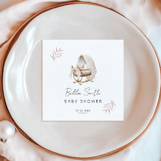 Vintage Gold Cradle Baby Shower Napkins スタンダードカクテルナプキン