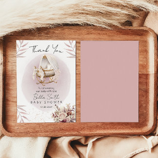 Vintage Gold Cradle Baby Shower Thank You Card サンキューカード