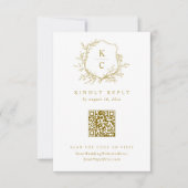 Vintage Gold Crest Logo Wedding QR Code 出欠カード (正面)