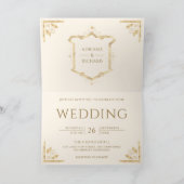 Vintage Gold Crest QR Code Cream Wedding 招待状 (内部)