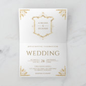 Vintage Gold Crest QR Code White Wedding 招待状 (内部)