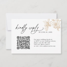  Vintage Gold Floral QR code Wedding RSVP Cards