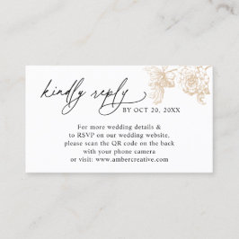 Vintage Gold Floral QR code Wedding RSVP Small  名刺