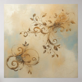 Vintage Gold Floral Swirl Art Poster I | Antique B ポスター