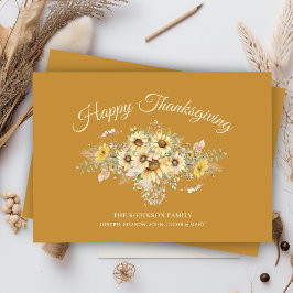 Vintage Gold Floral Thanksgiving Greeting シーズンカード