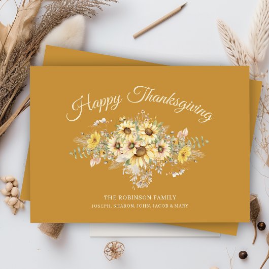 Vintage Gold Floral Thanksgiving Greeting シーズンカード