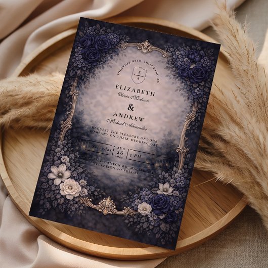 Vintage Gold Floral Wedding 招待状