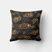 Vintage Gold Gears & Red Neon Mythic Cyberpunk  クッション (裏面)