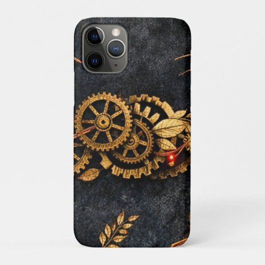 Vintage Gold Gears & Red Neon Mythic Cyberpunk  Case-Mate iPhoneケース (裏)