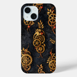 Vintage Gold Gears & Red Neon Mythic Cyberpunk  iPhone 15ケース