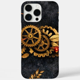 Vintage Gold Gears & Red Neon Mythic Cyberpunk  iPhone 16 Pro Maxケース