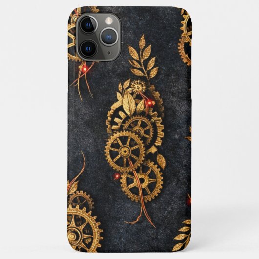 Vintage Gold Gears & Red Neon Mythic Cyberpunk  Case-Mate iPhoneケース (裏面)