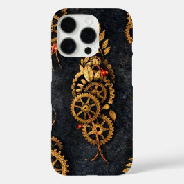 Vintage Gold Gears & Red Neon Mythic Cyberpunk  iPhone 16 Proケース