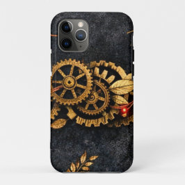 Vintage Gold Gears & Red Neon Mythic Cyberpunk  iPhone 11 Proケース