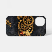 Vintage Gold Gears & Red Neon Mythic Cyberpunk  iPhoneケース (裏面横)