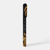 Vintage Gold Gears & Red Neon Mythic Cyberpunk  iPhoneケース (右側面)