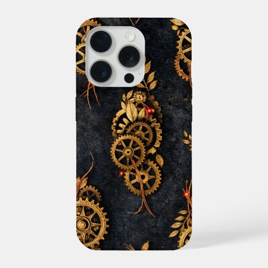 Vintage Gold Gears & Red Neon Mythic Cyberpunk  iPhoneケース (裏面)