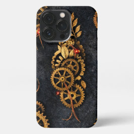 Vintage Gold Gears & Red Neon Mythic Cyberpunk  iPhone 13 Proケース