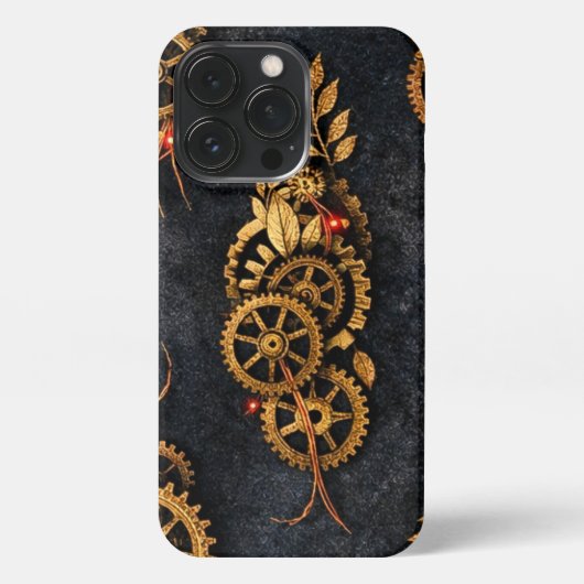 Vintage Gold Gears & Red Neon Mythic Cyberpunk  iPhoneケース (裏面)