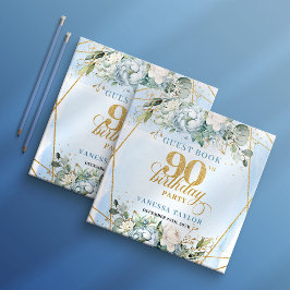 Vintage Gold Glitter Frame Dusty Blue 90 Birthday ゲストブック