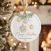 Vintage Gold Greenery Merry Christmas セラミックオーナメント