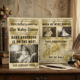 vintage gold Newspaper Pregnancy Announcement 招待状