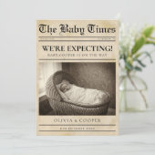 vintage gold Newspaper Pregnancy Announcement 案内状 (スタンド正面)