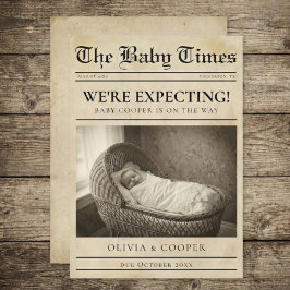vintage gold Newspaper Pregnancy Announcement 案内状