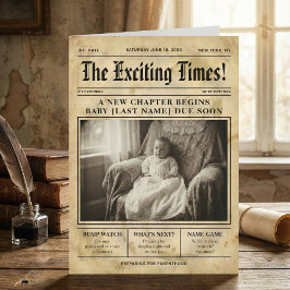 vintage gold Newspaper Pregnancy Announcement 案内状