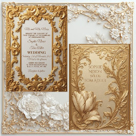 Vintage Gold Ornate French Heritage Floral Wedding 招待状