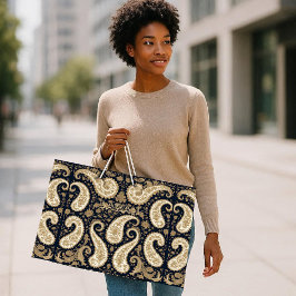 Vintage Gold Ornate Paisley Dark Persian Heritage ラージペーパーバッグ