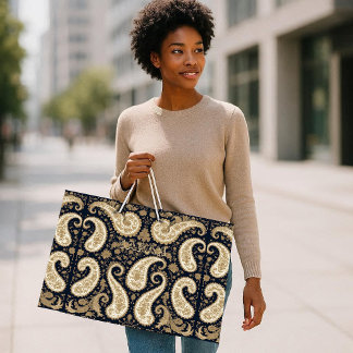 Vintage Gold Ornate Paisley Dark Persian Heritage ラージペーパーバッグ