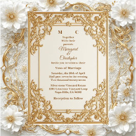 Vintage Gold Ornate Royal Heritage Florals Wedding 招待状
