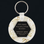 vintage gold queen bee monogram apiary キーホルダー<br><div class="desc">vintage gold queen bee on two different backgrounds cream and black with polygon that holds all information for your apiary. Choose between different items from this collection to complete your branding.</div>