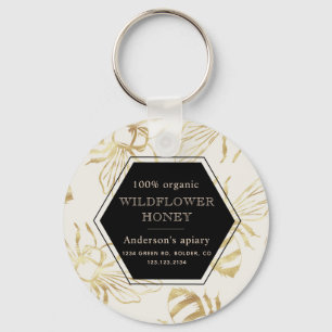 vintage gold queen bee monogram apiary キーホルダー