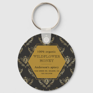 vintage gold queen bee monogram apiary キーホルダー