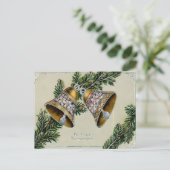Vintage Golden Bells & Pine German Christmas ポストカード (スタンド正面)