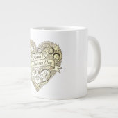 Vintage Golden Floral Heart Valentine's Day ジャンボコーヒーマグカップ (正面右)