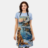 Vintage Golden Retriever by Lakeside Christmas エプロン (着用した状態)