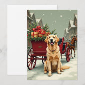Vintage Golden Retriever Christmas Carriage Illust シーズンカード (正面/裏面)