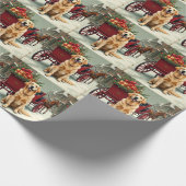 Vintage Golden Retriever Christmas Carriage Illust ラッピングペーパー (角)