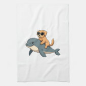 Vintage Golden Retriever Riding Beluga Whale Funny キッチンタオル (縦)