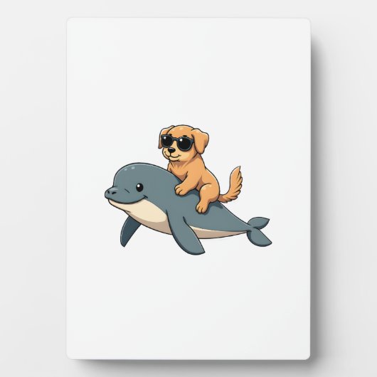 Vintage Golden Retriever Riding Beluga Whale Funny フォトプラーク (正面)