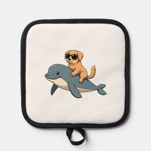 Vintage Golden Retriever Riding Beluga Whale Funny 鍋敷き (正面)