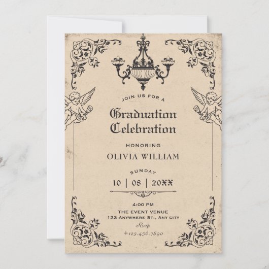 Vintage gothic arch angels graduation 招待状 (正面)