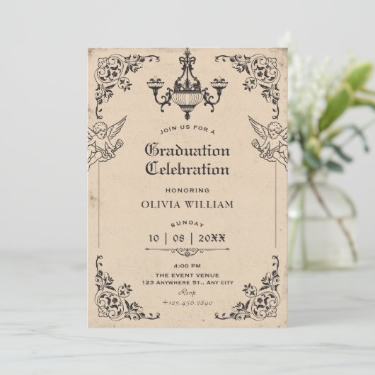 Vintage gothic arch angels graduation 招待状 (スタンド正面)