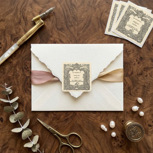 Vintage Gothic Arch Heraldic Crest Wedding  スクエアシール