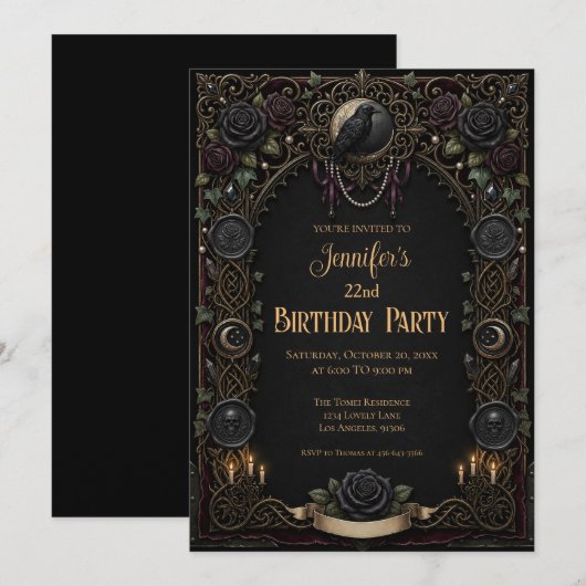 Vintage Gothic Birthday Invitation 招待状 (正面/裏面)
